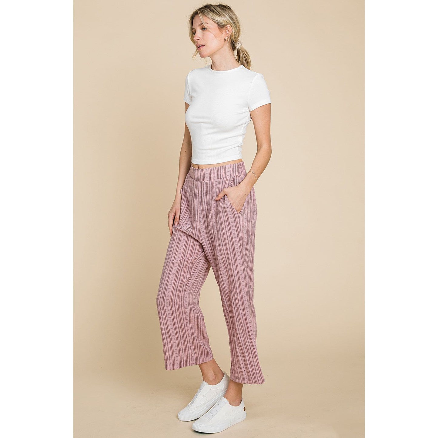 Cotton Bleu by Nu Lab Striped Elastic Waist Wide Leg Pants