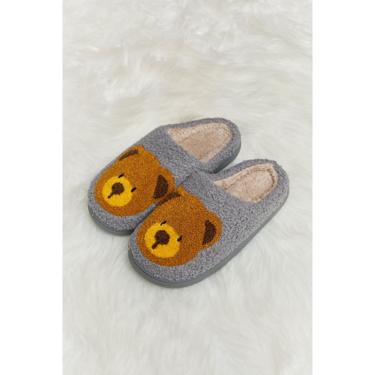 Melody Teddy Bear Print Plush Slide Slippers