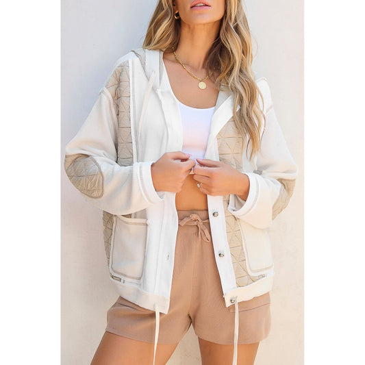 Drawstring Color Block Long Sleeve Jacket