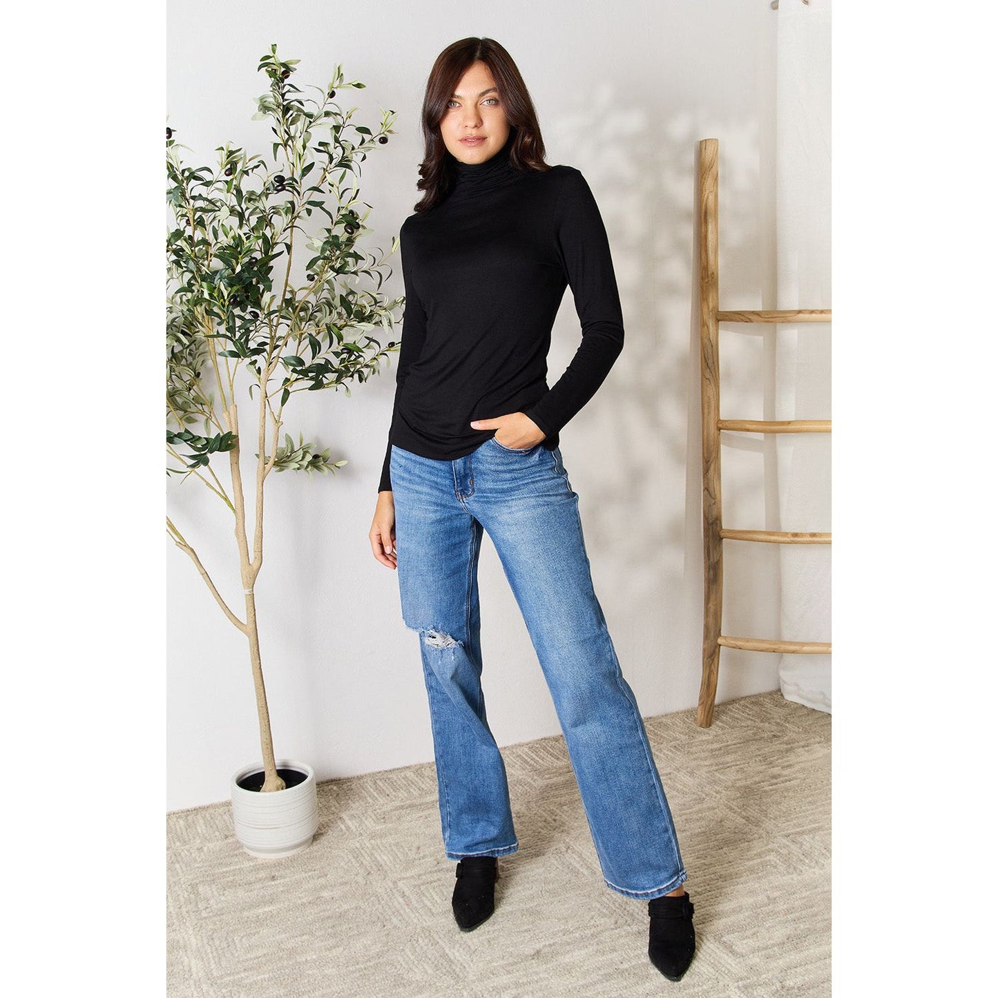 BOMBOM Turtleneck Long Sleeve Blouse