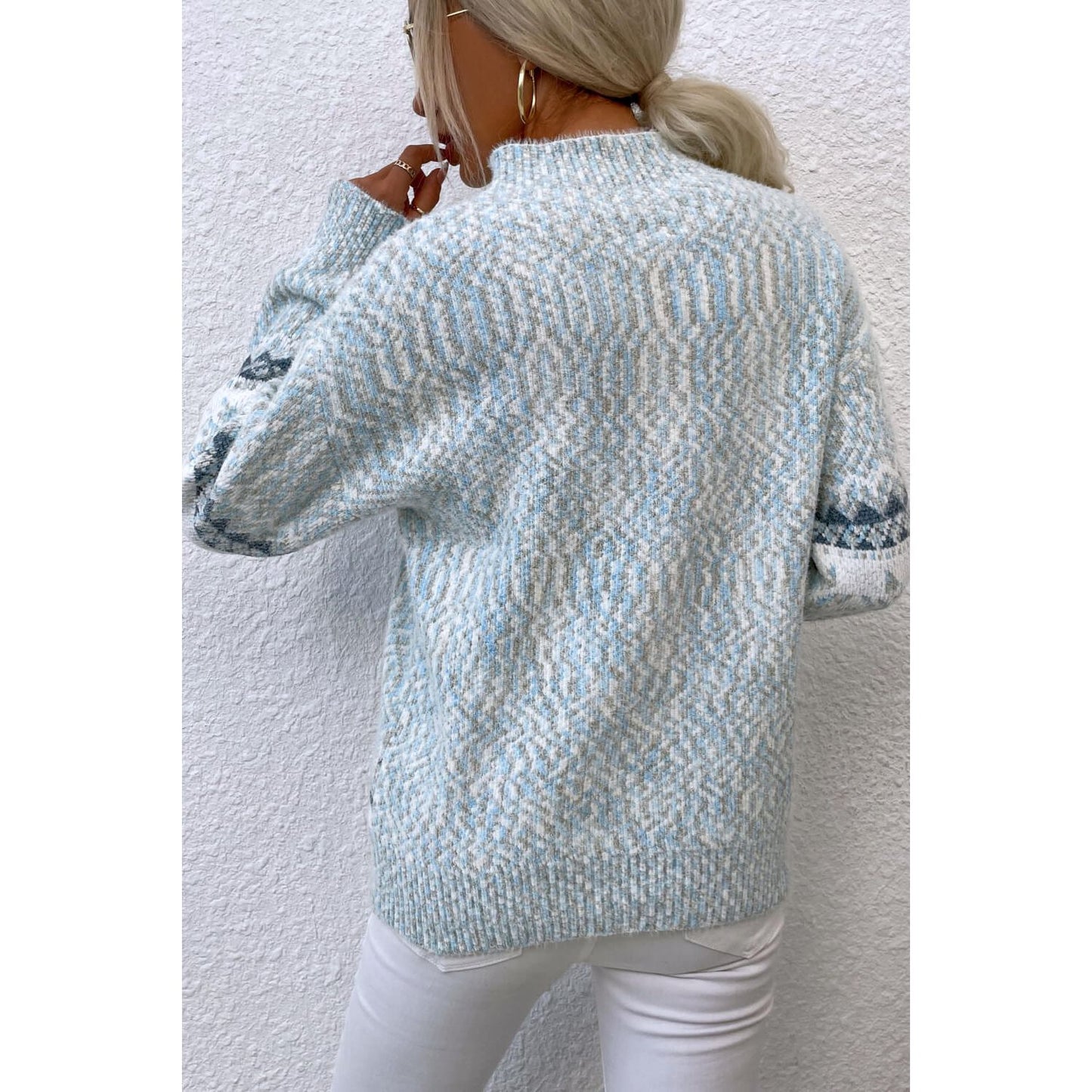 Snowflake Pattern Mock Neck Sweater