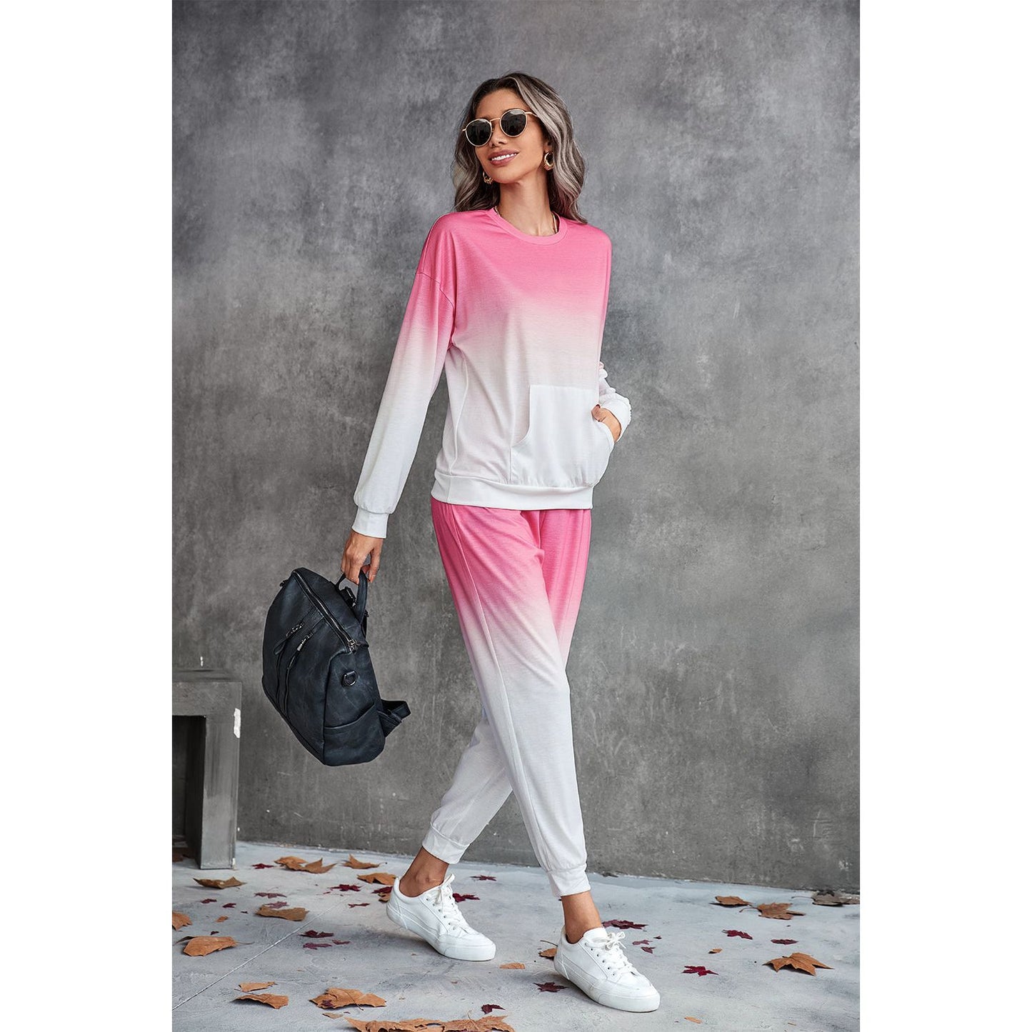 Gradient Round Neck Sweatshirt and Joggers Set