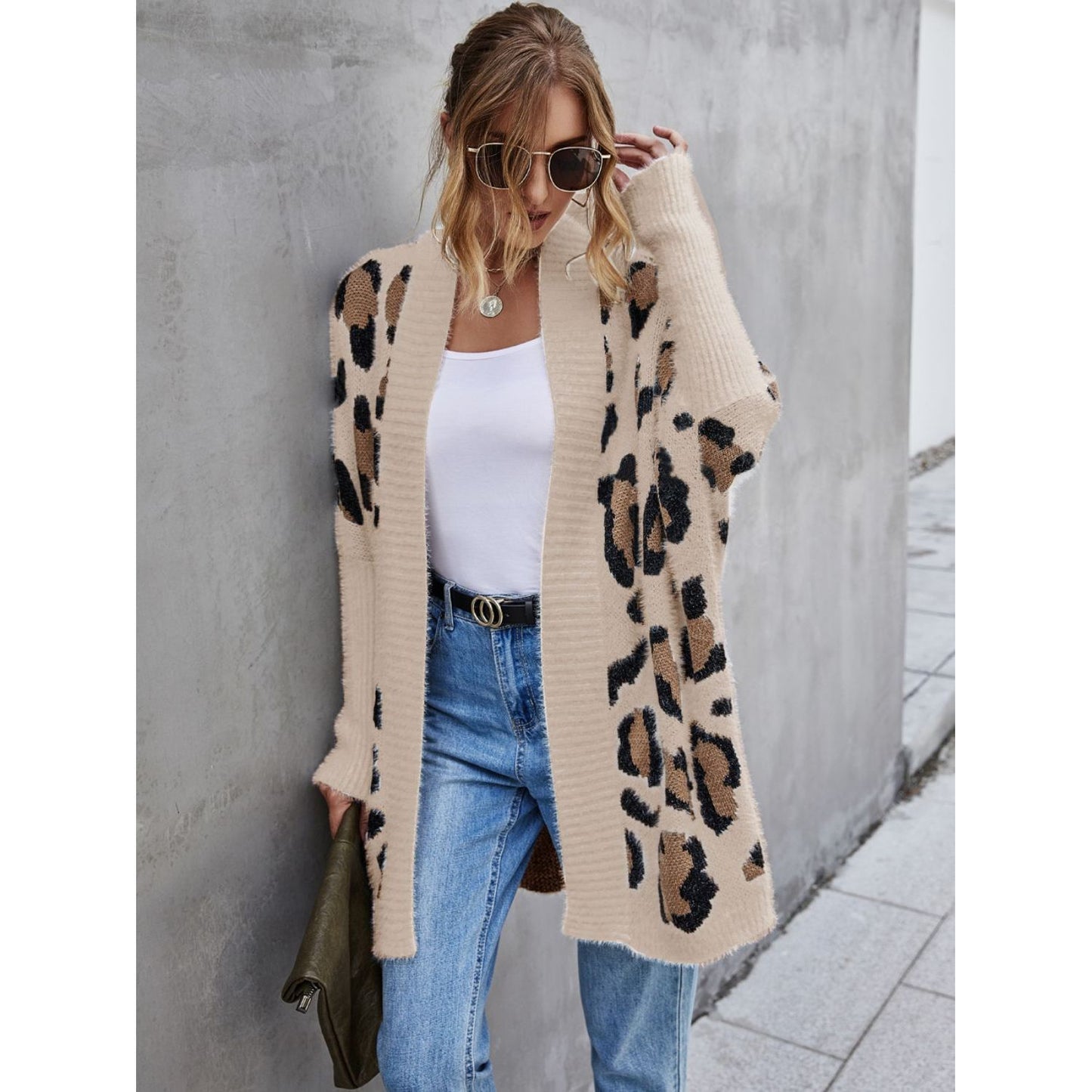 Angel Wings Leopard Pattern Fuzzy Cardigan