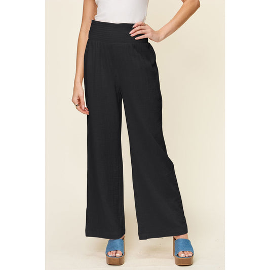 Double Take Full Size Texture Smocked Waist Wide Leg Pants