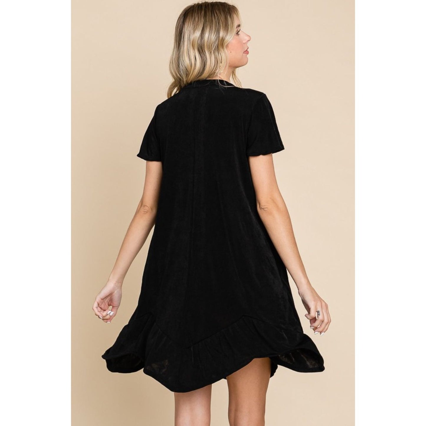 Culture Code Full Size Short Sleeve Ruffled Asymmetric Hem Dress