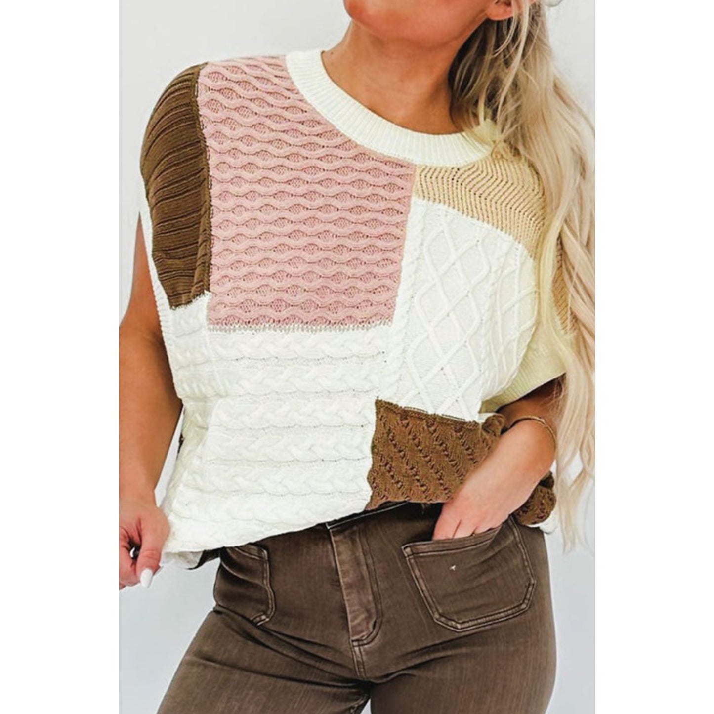 Color Block Cable-Knit Sweater Vest