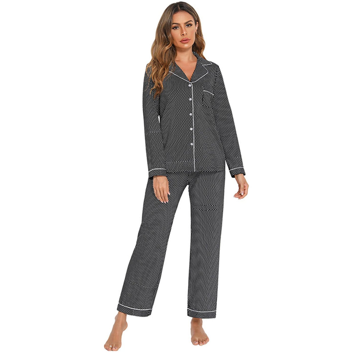 Collared Neck Loungewear Set with Pocket