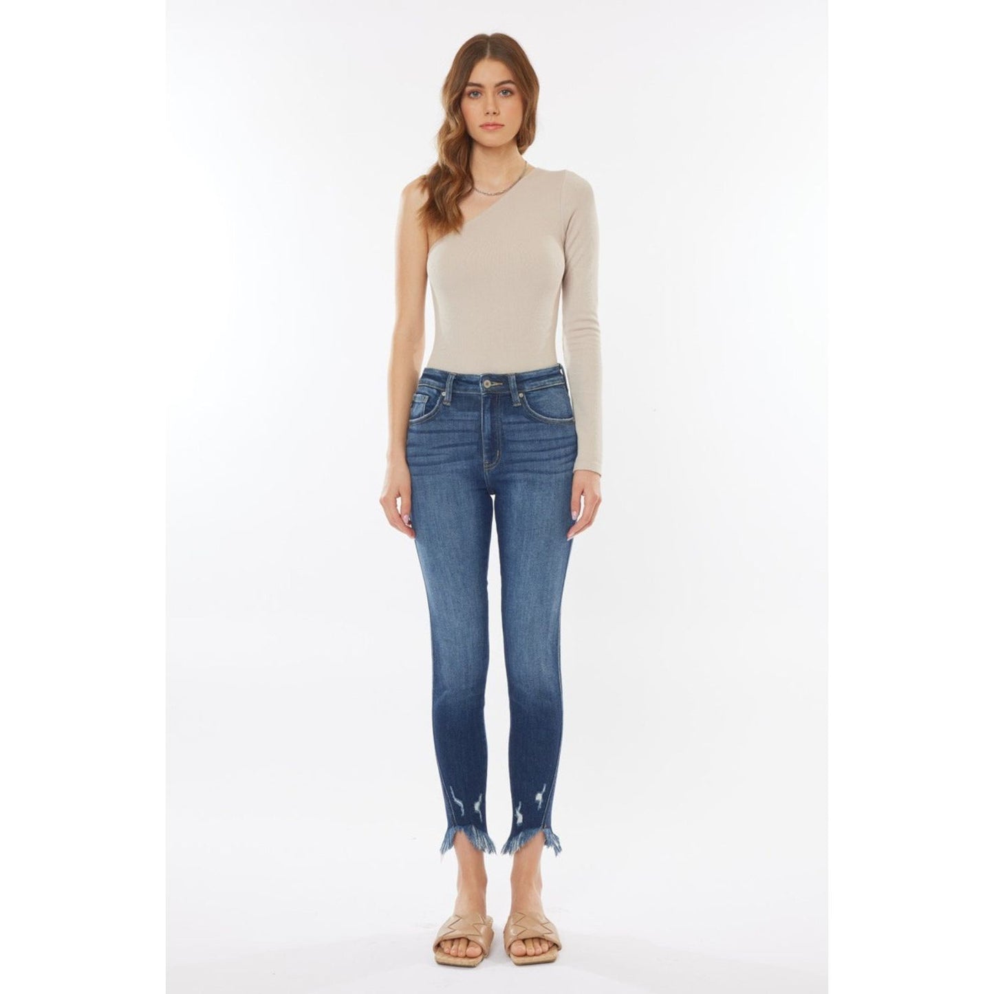 Kancan Raw Hem High Waist Cropped Jeans