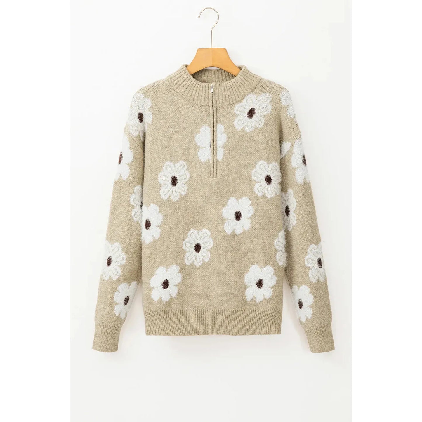 Flower Half Zip Long Sleeve Sweater