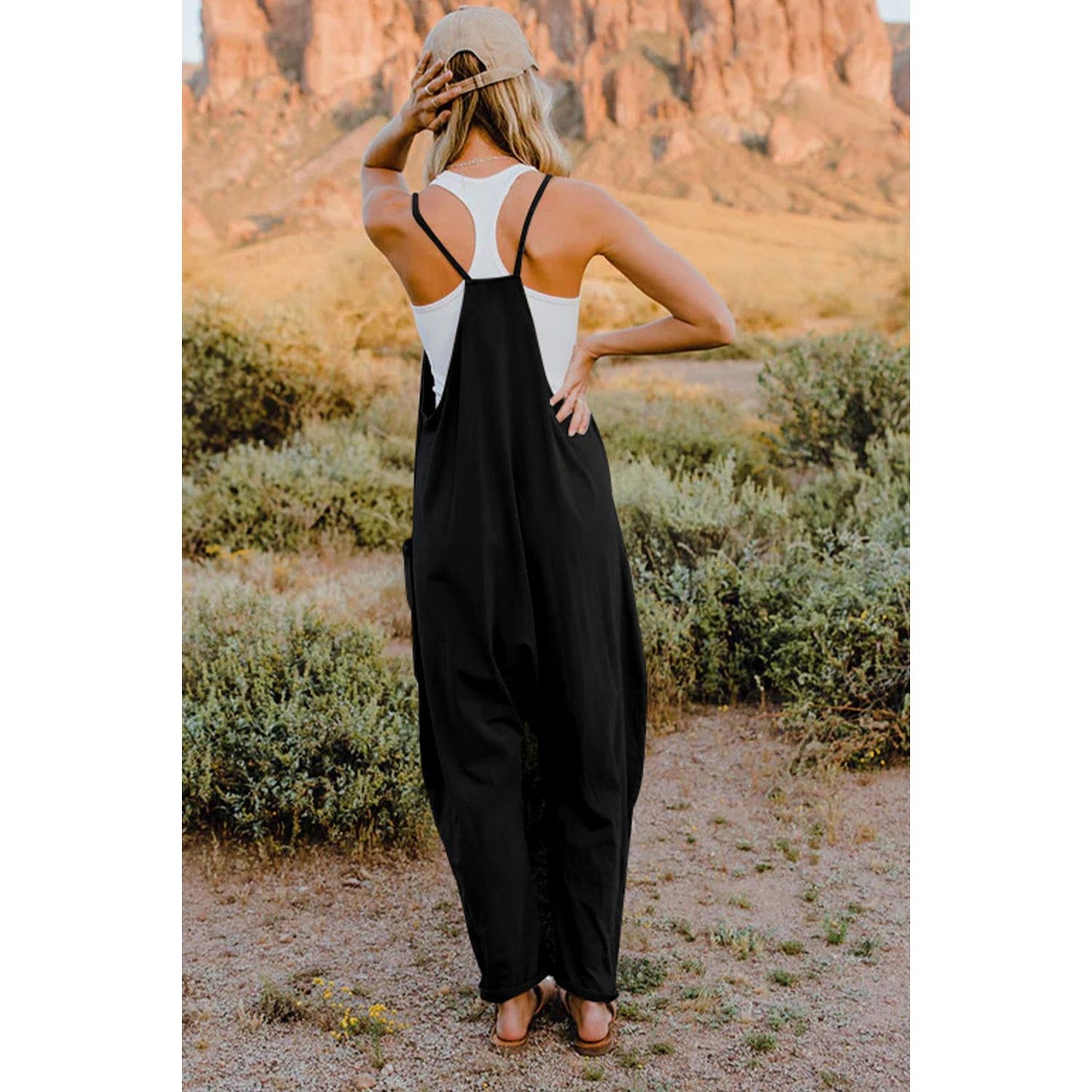 Double Take Full Size V-Neck Sleeveless Jumpsuit with Pockets