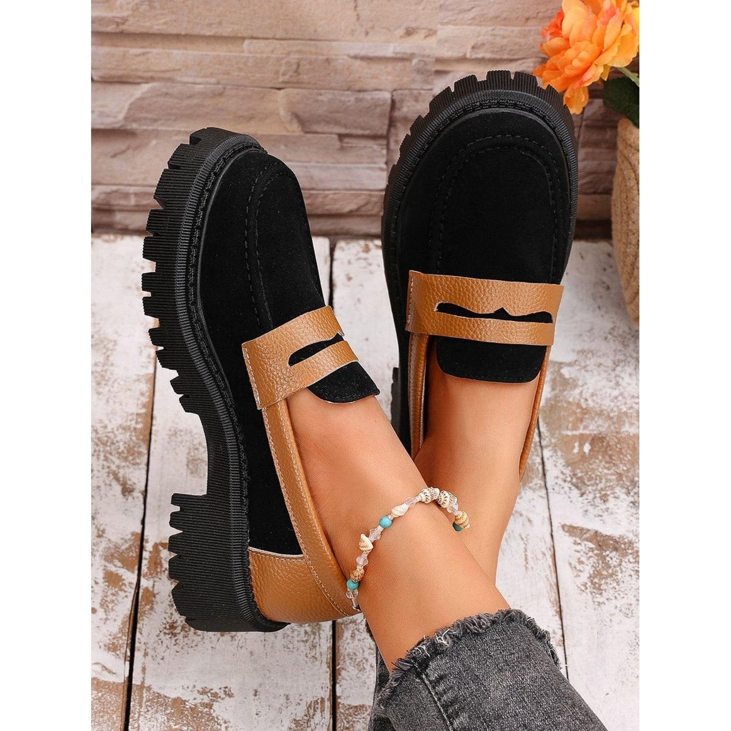 Contrast Suede Platform Loafers