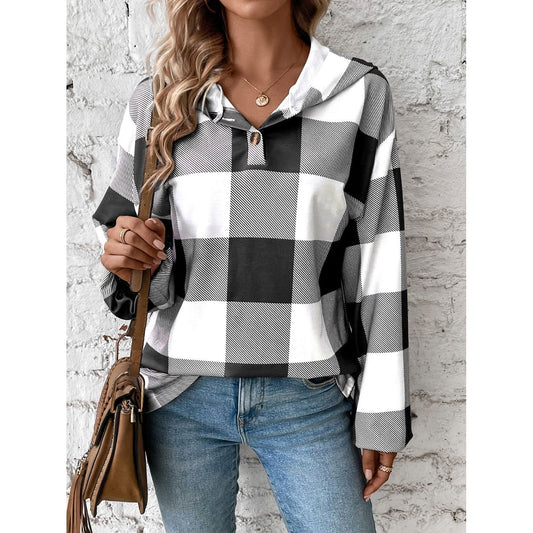 Plaid Dropped Shoulder Long Sleeve Hoodie