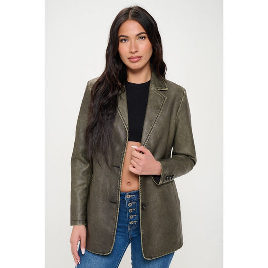 Coalition LA Single-Breasted Vegan Leather Blazer