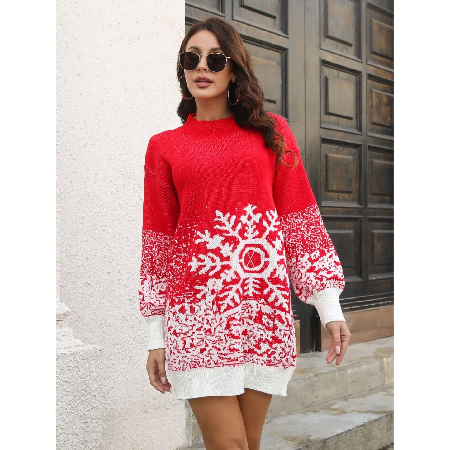 Snowflake Pattern Sweater Dress