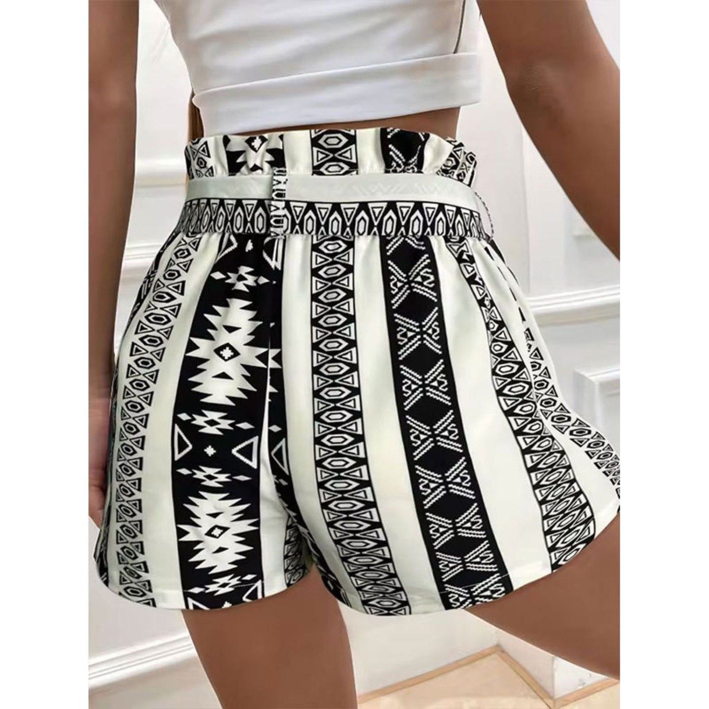 Tied Geometric Shorts