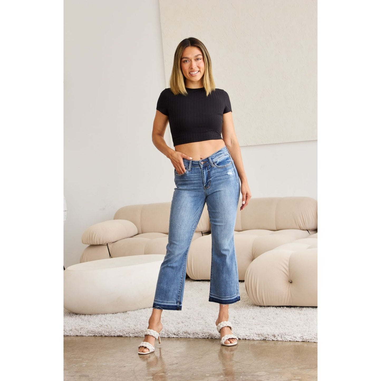 Judy Blue Full Size Release Hem Cropped Bootcut Jeans