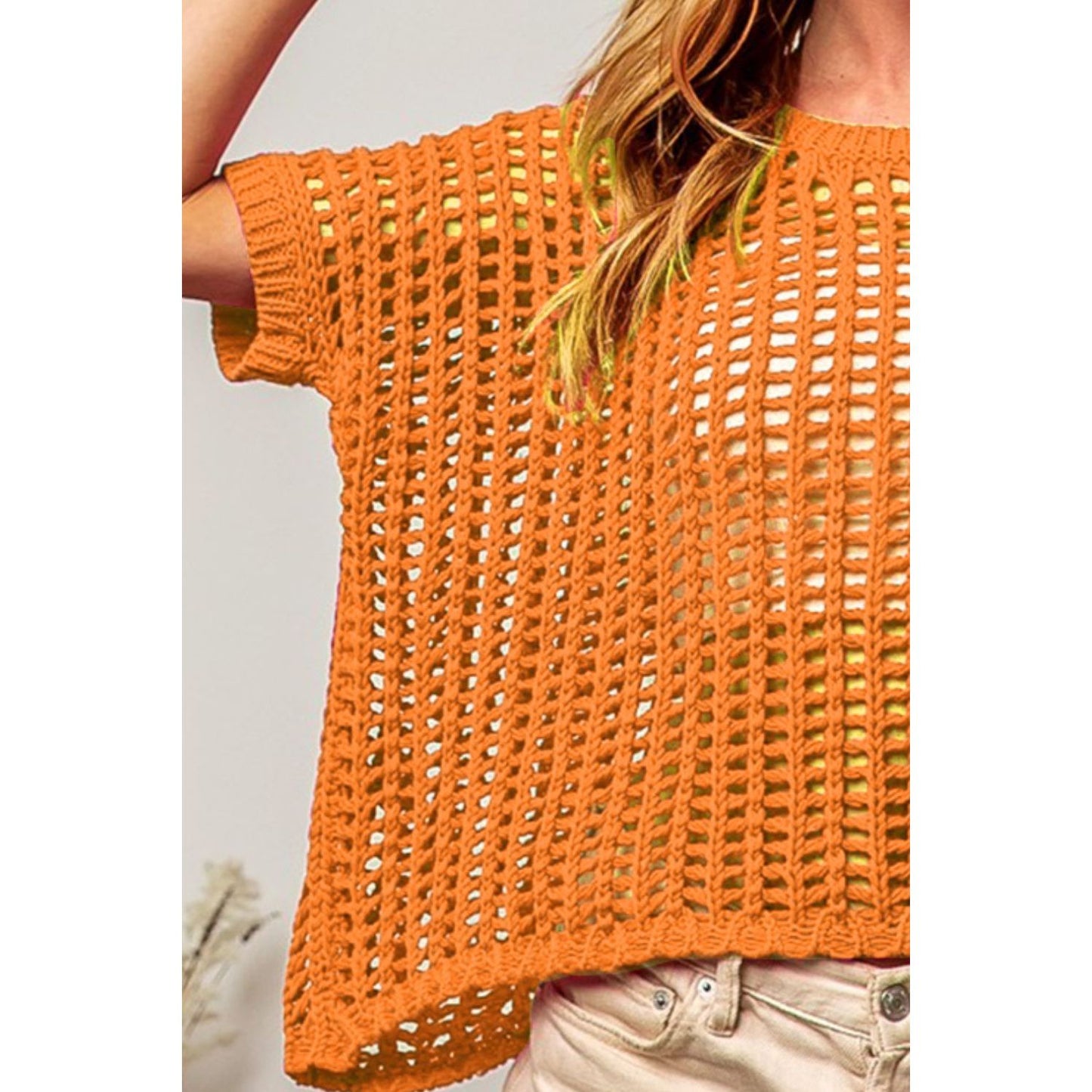 BiBi Hollowed Out Short Sleeve Knit Cover Up