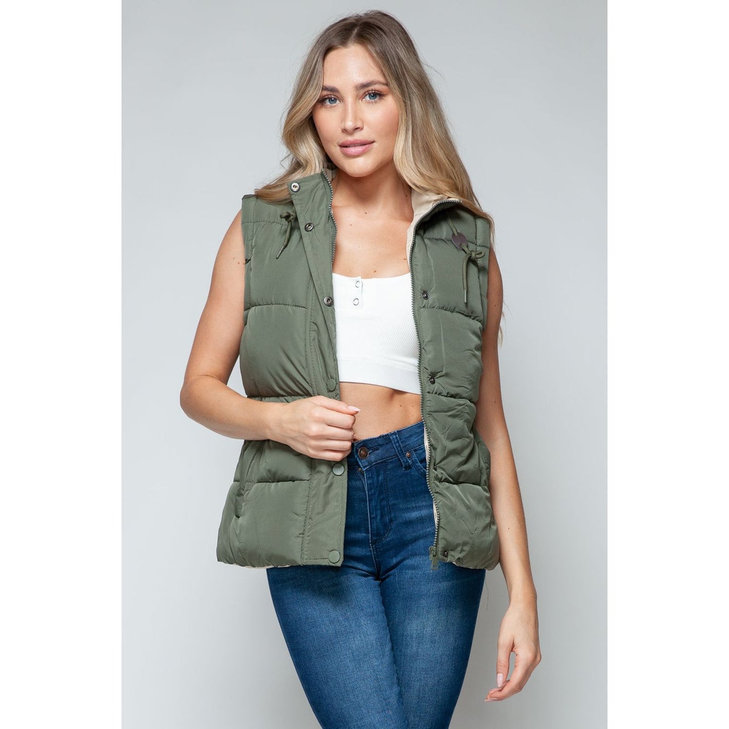 Snobbish Snap and Zip Closure Hooded Vest