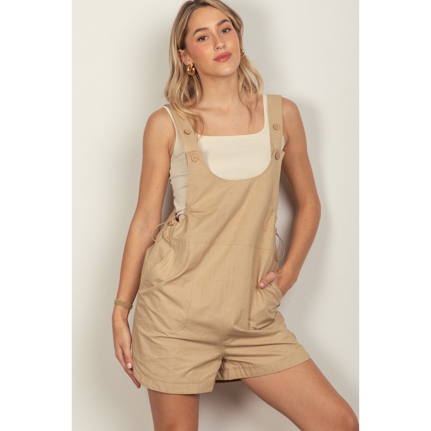 VERY J Adjustable Waist Suspender Overalls with Pockets