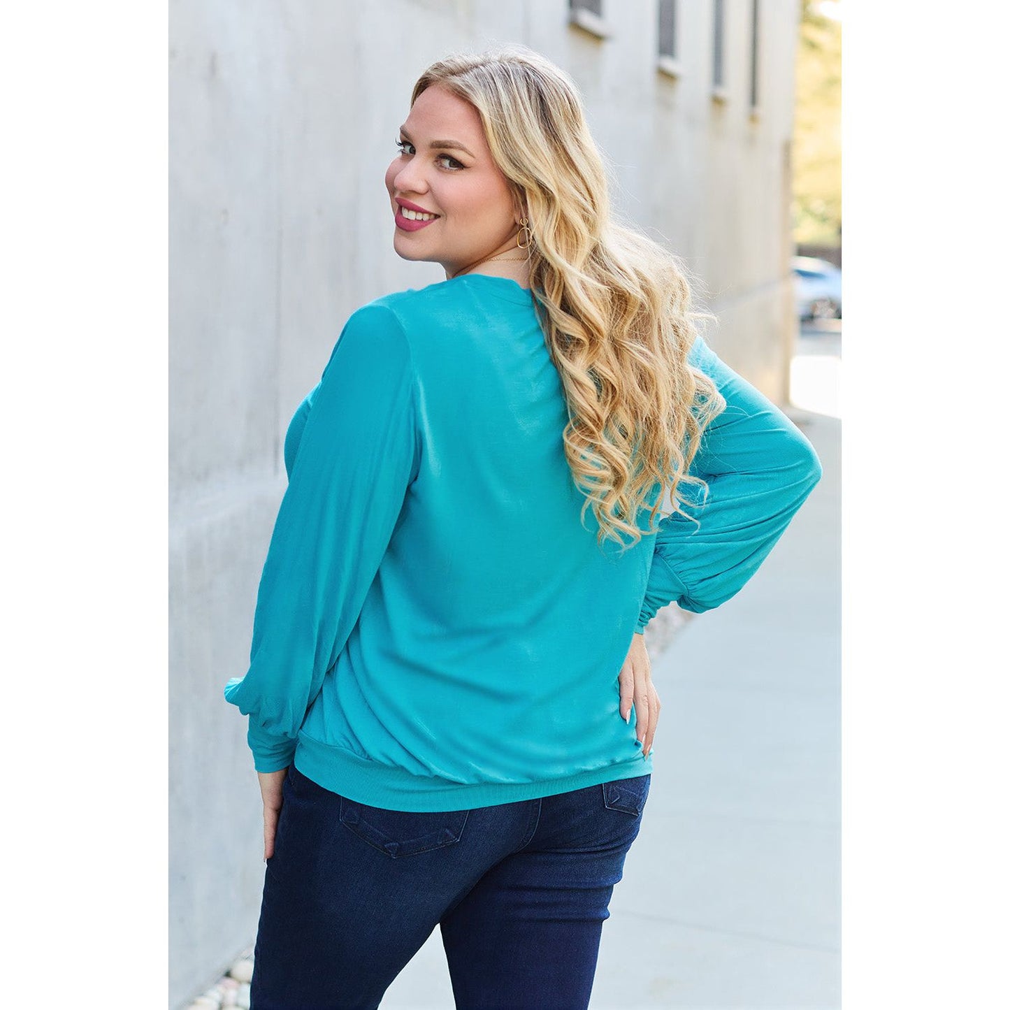 Basic Bae Full Size V-Neck Lantern Sleeve Top