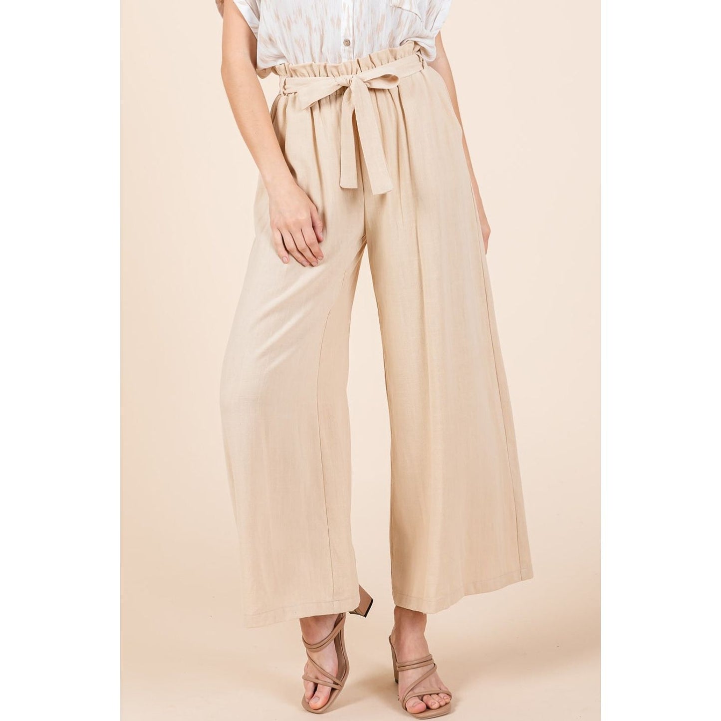 Mittoshop High Waist Tie Front Wide Leg Pants