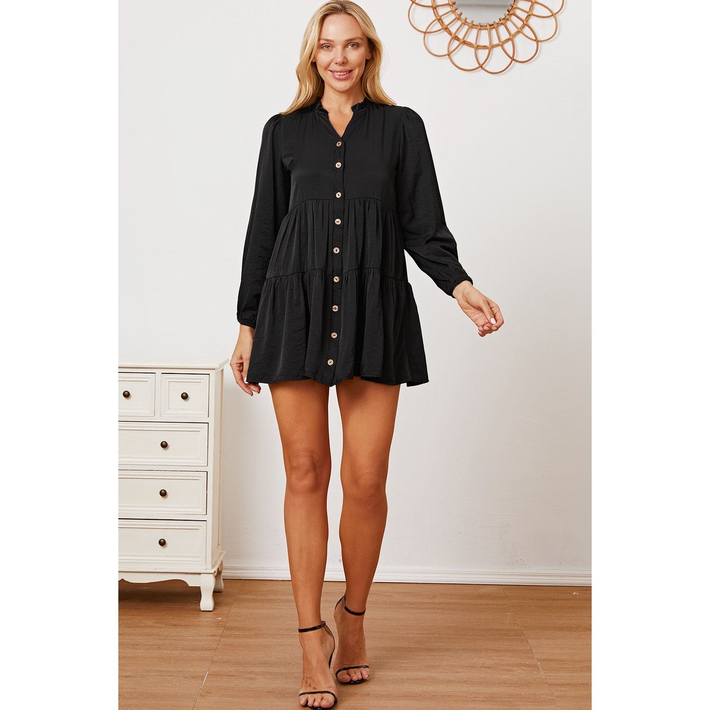 Ruffled Button Up Long Sleeve Tiered Shirt