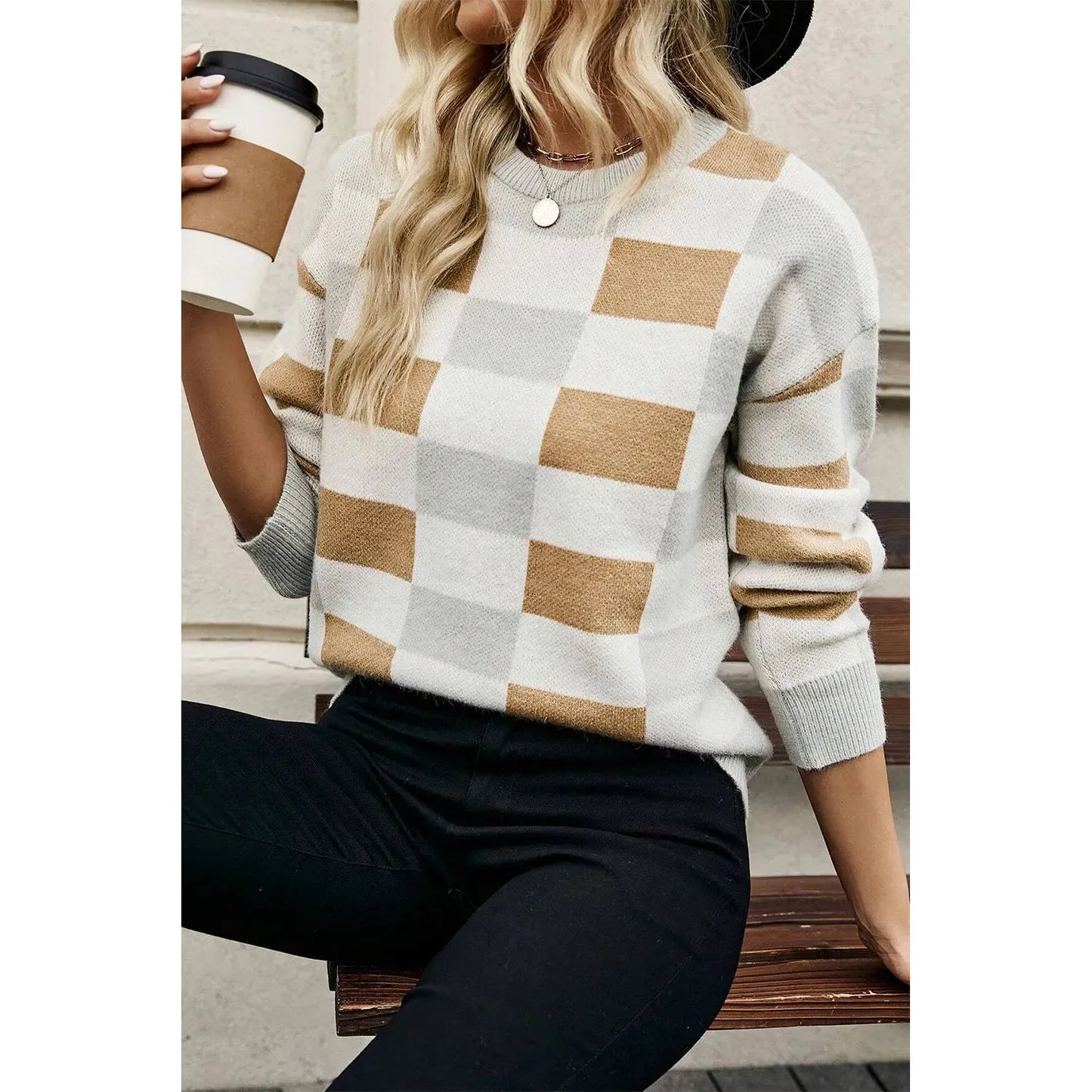 Color Block Round Neck Sweater