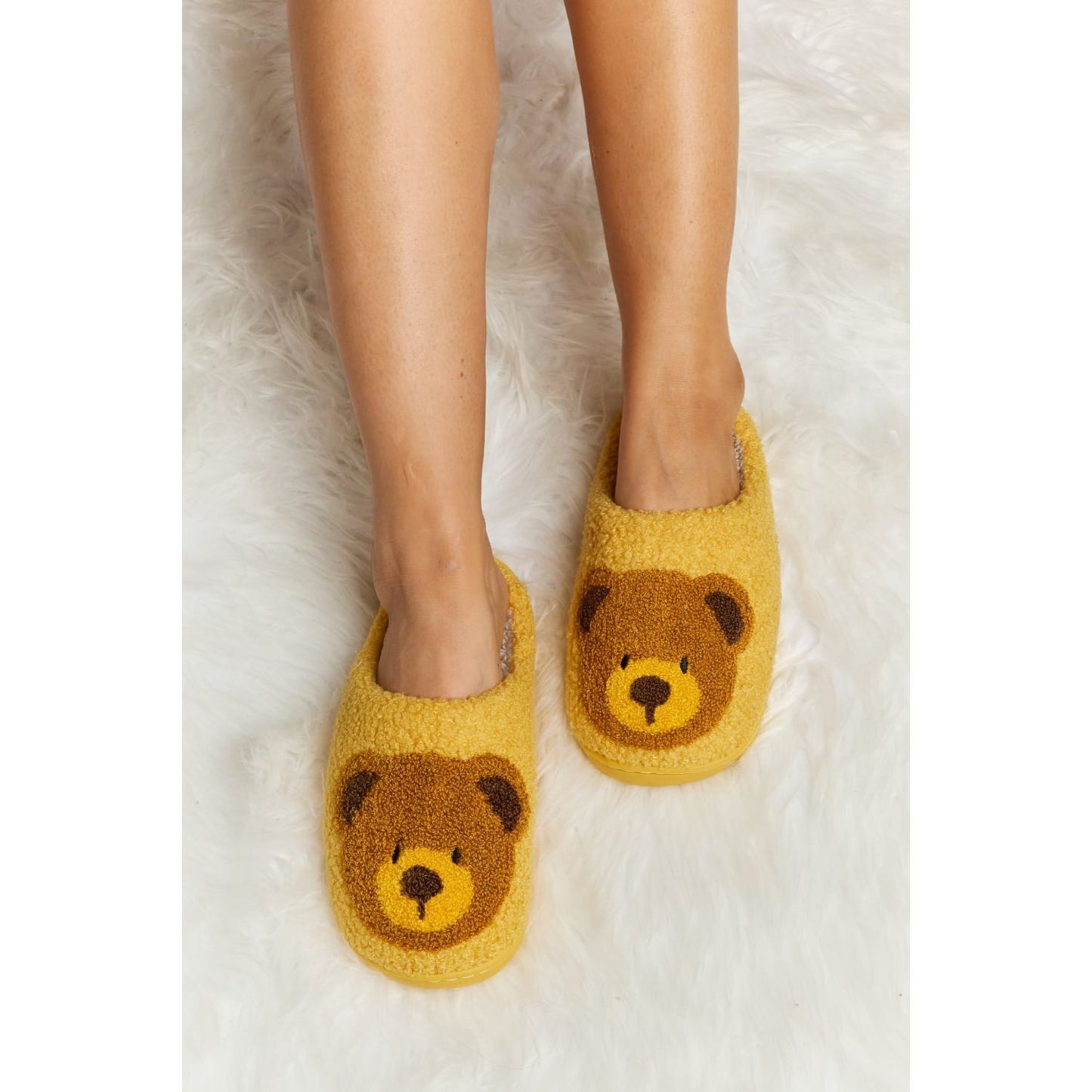 Melody Teddy Bear Print Plush Slide Slippers