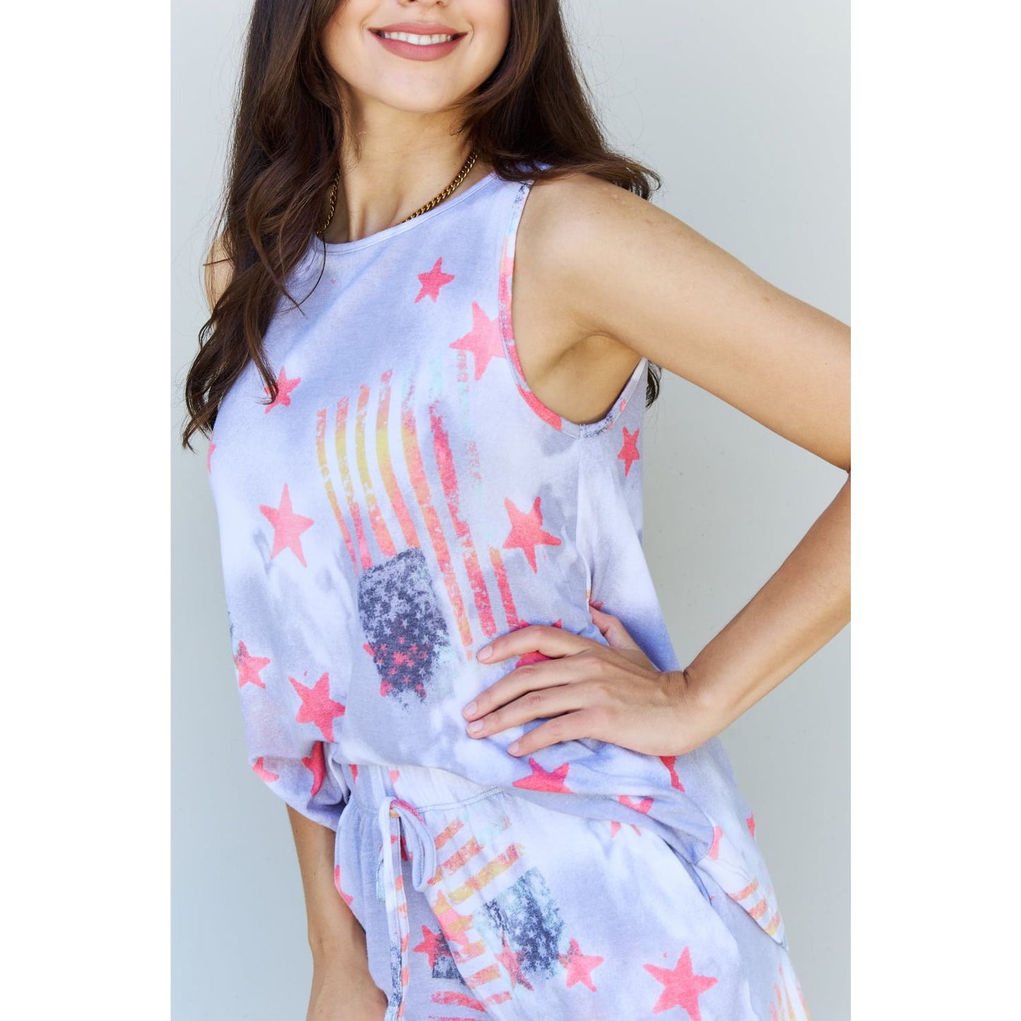 ODDI Full Size Tie-Dye Star Printed Loungewear Set