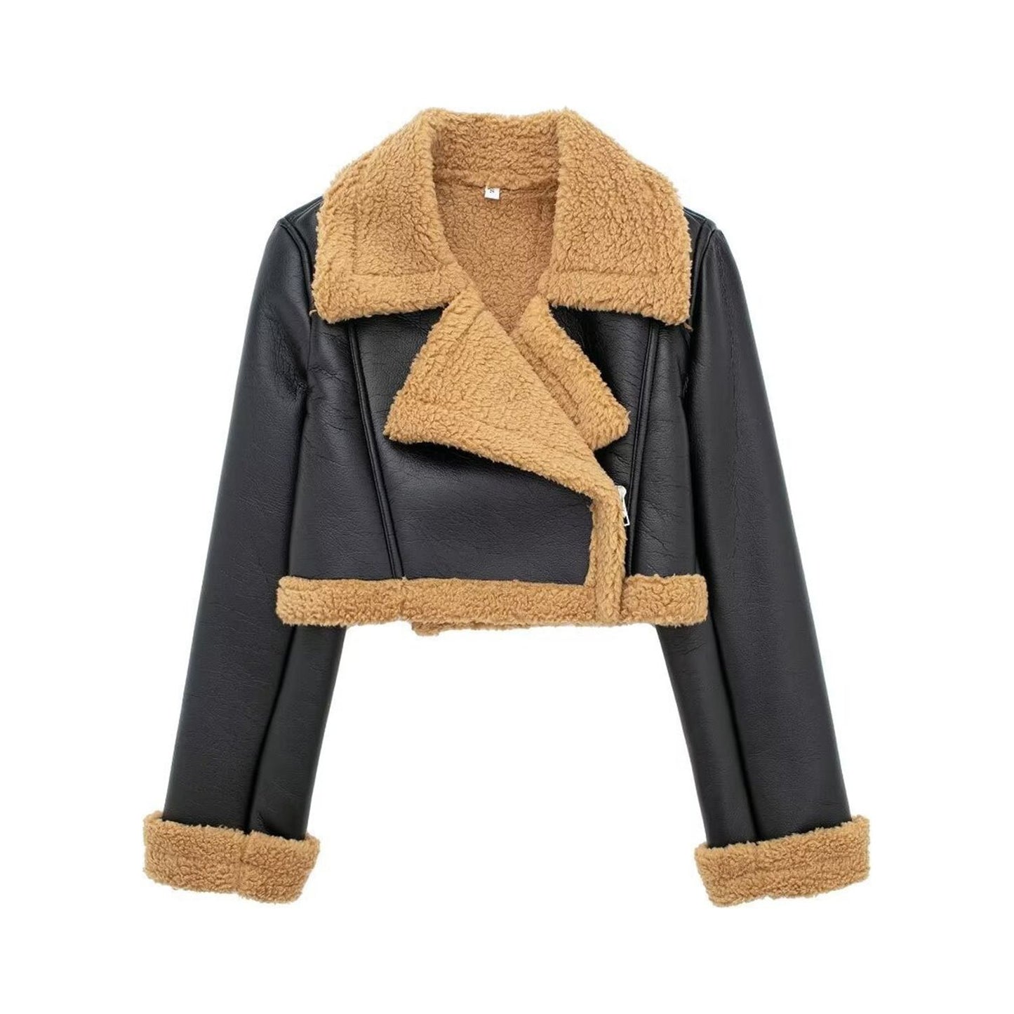 Collared Neck Long Sleeve Plush Cropped Jacket