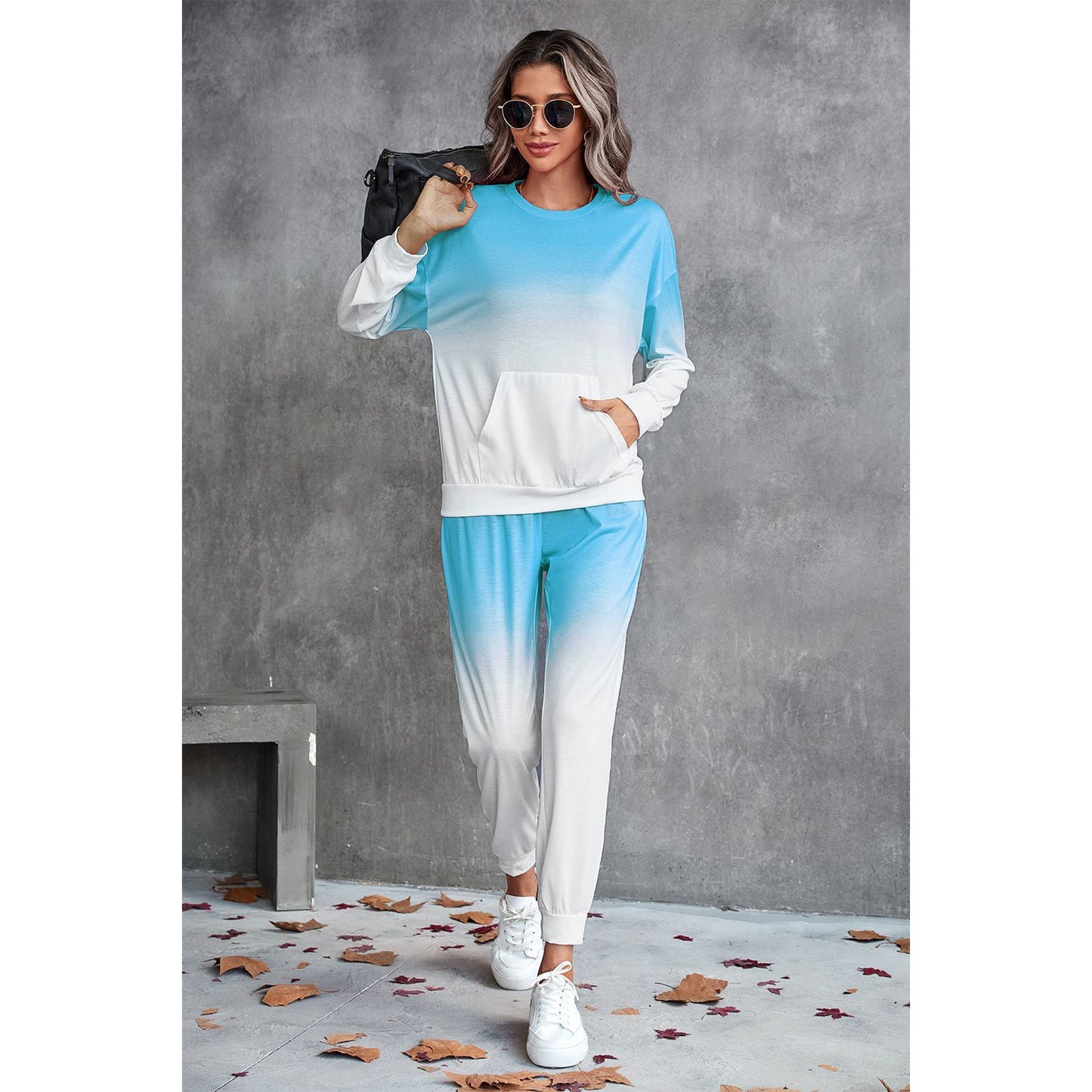 Gradient Round Neck Sweatshirt and Joggers Set