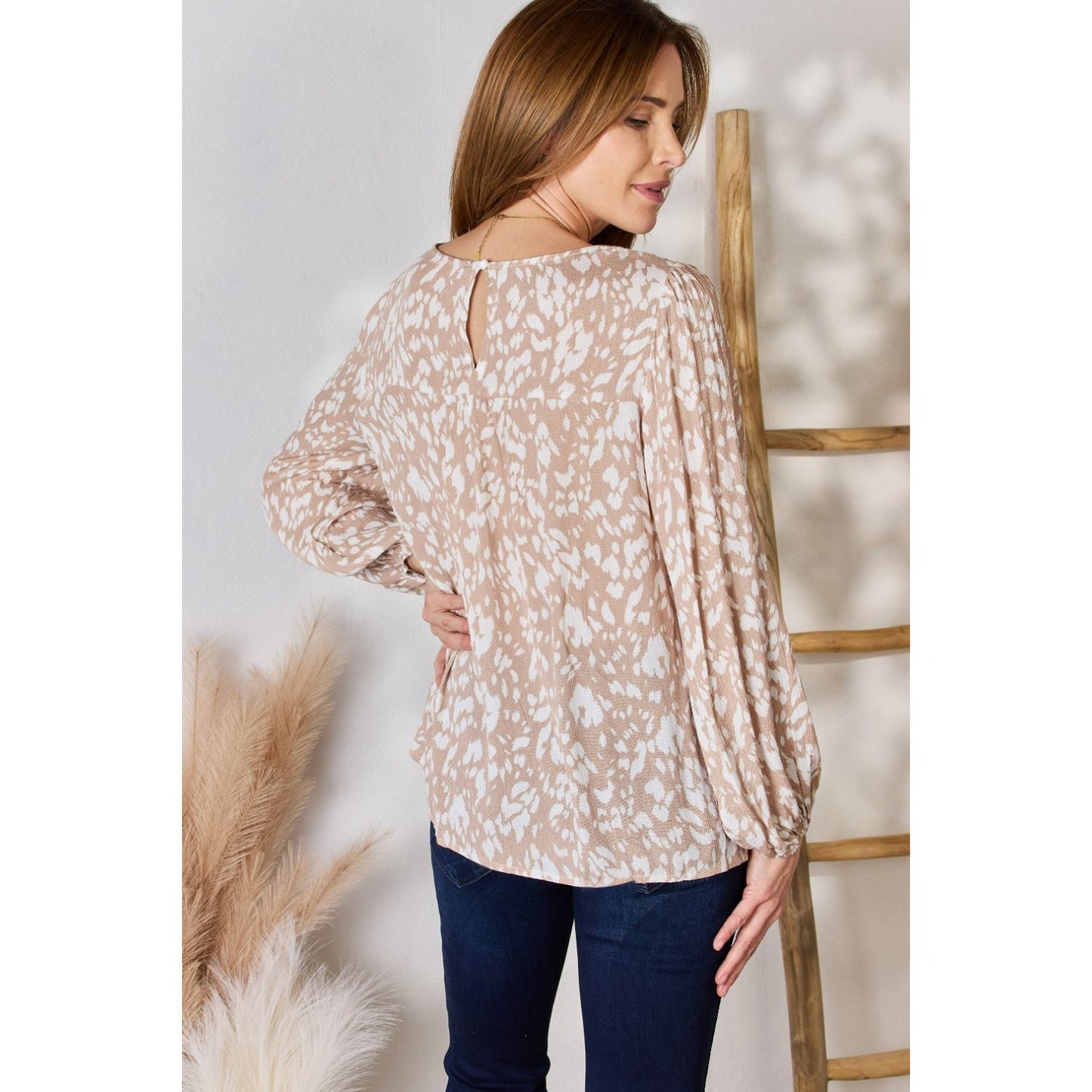 Hailey & Co Embroidered Printed Balloon Sleeve Blouse