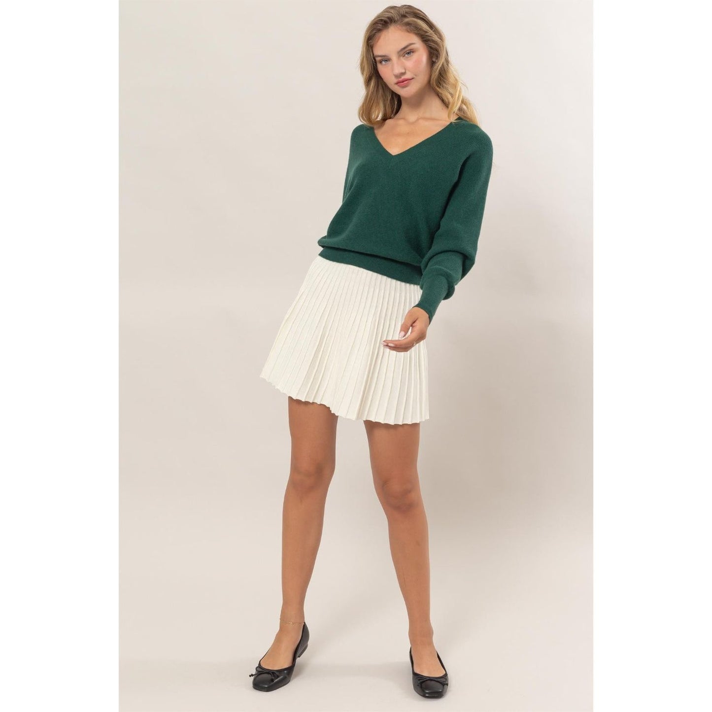 HYFVE High Waist Knit Pleated Flare Mini Skirt