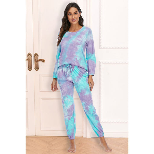 Tie-Dye Top and Drawstring Pants Lounge Set