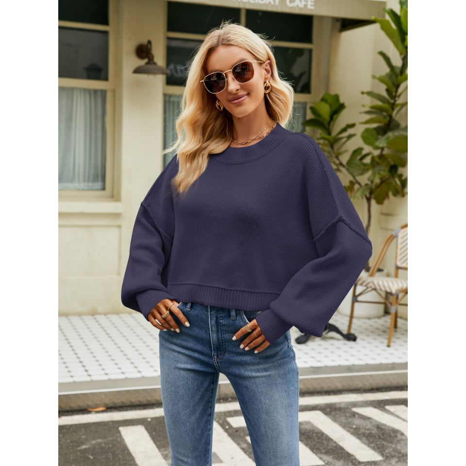 Round Neck Lantern Sleeve Sweater