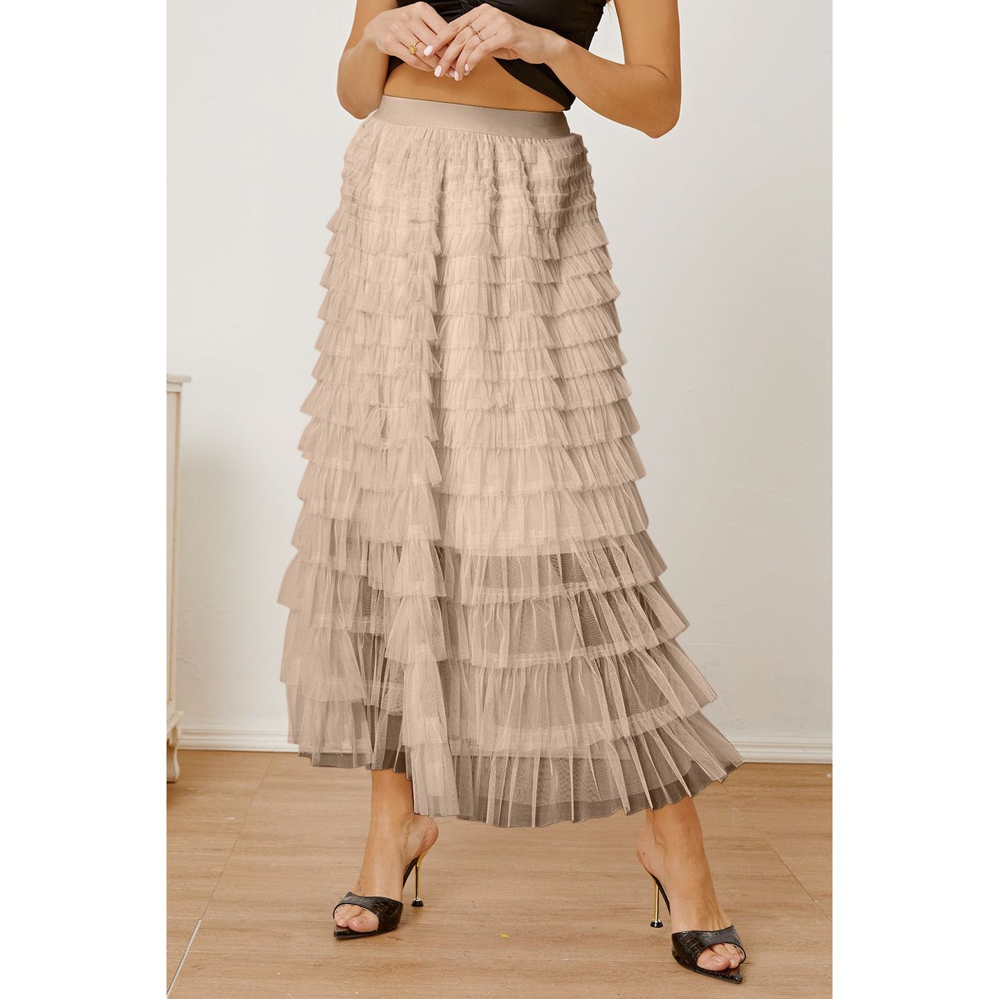 Ruched High Waist Tiered Skirt