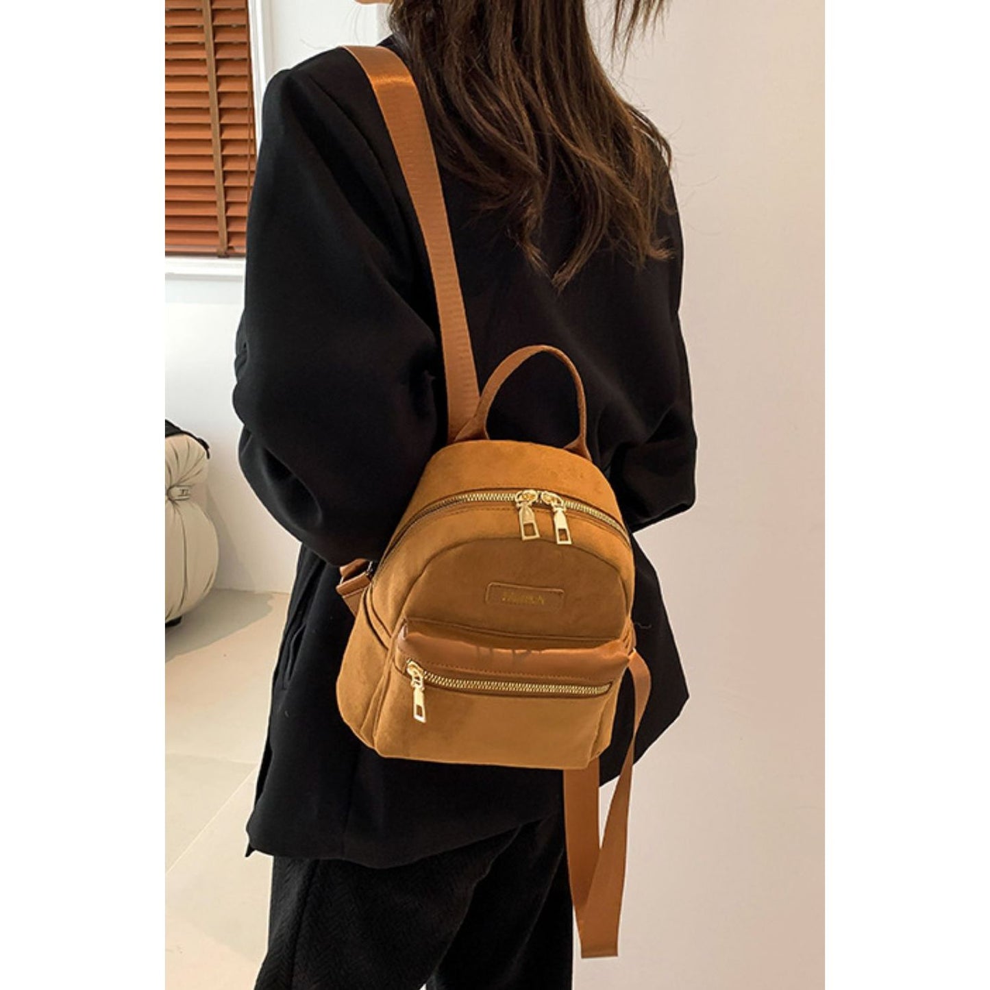 Suede Adjustable Strap Backpack Bag