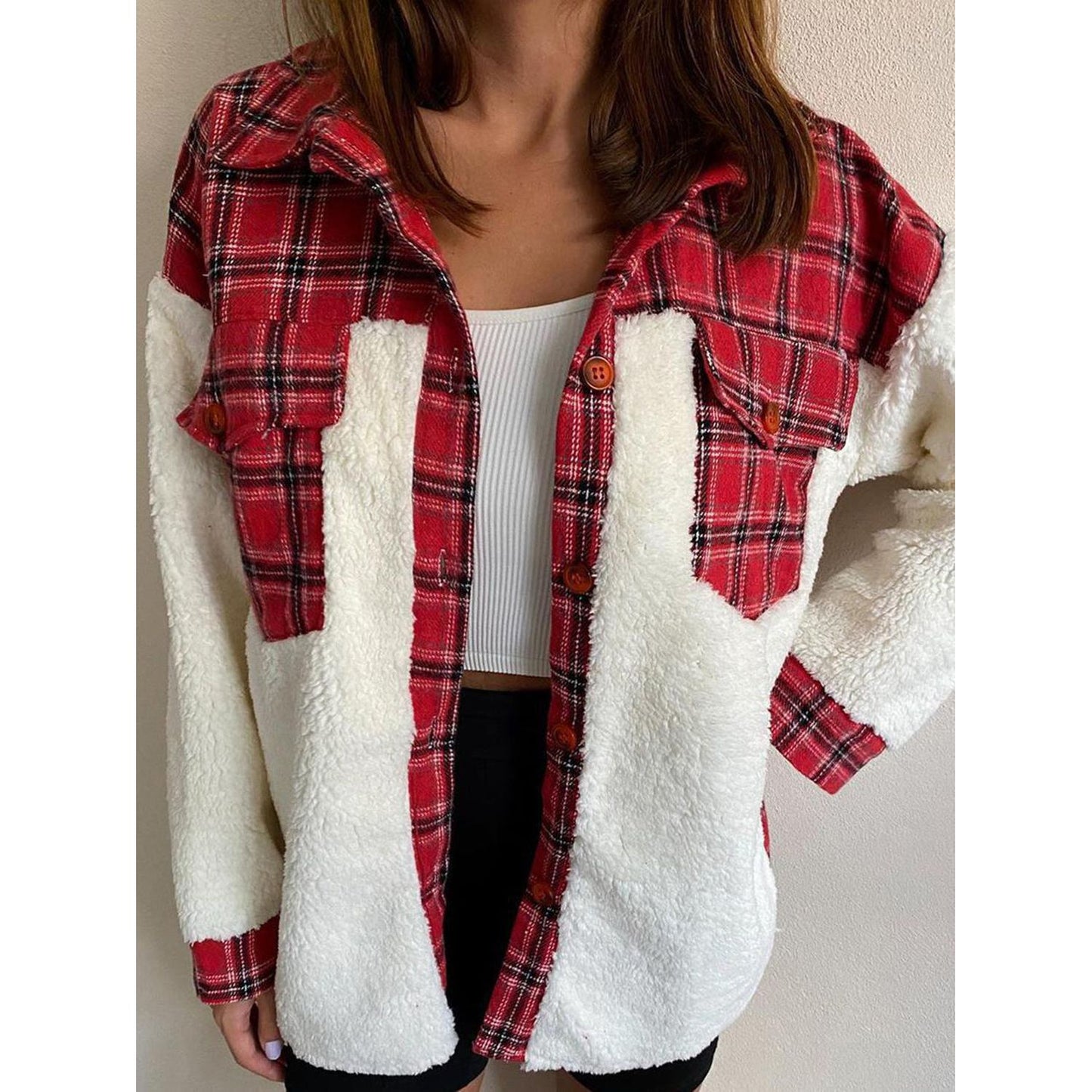 Fuzzy Button Up Long Sleeve Jacket