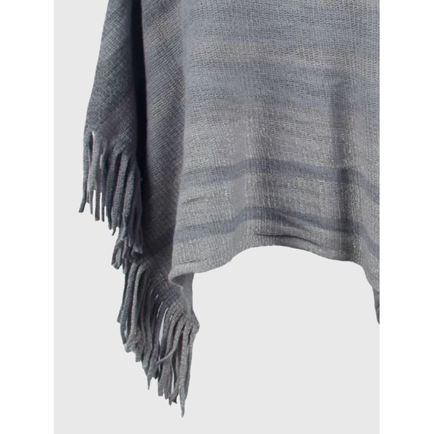 Striped Boat Neck Poncho with Fringes