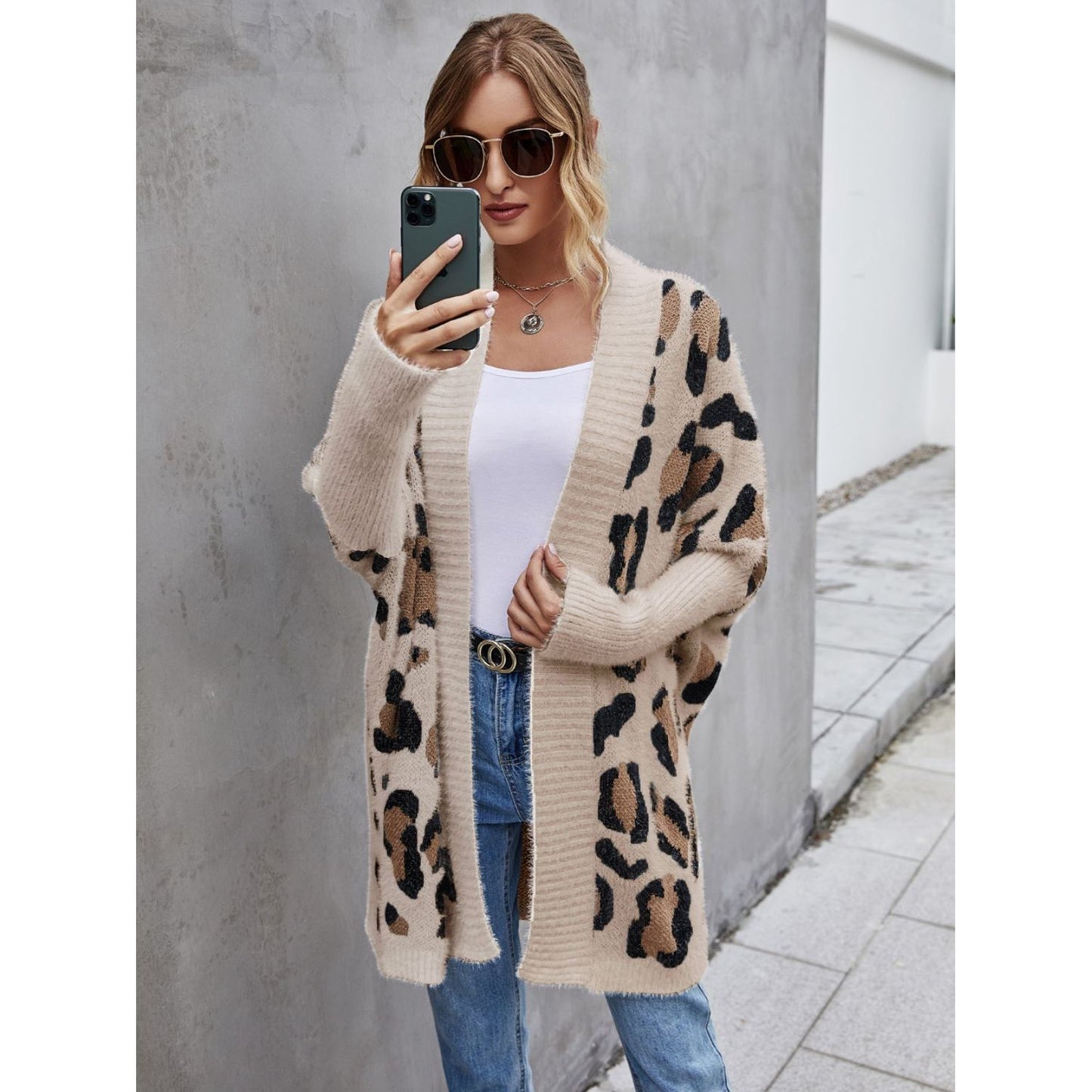 Angel Wings Leopard Pattern Fuzzy Cardigan