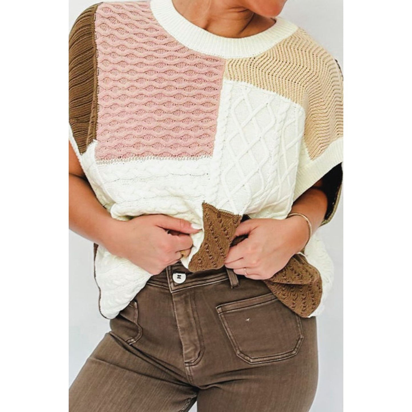 Color Block Cable-Knit Sweater Vest