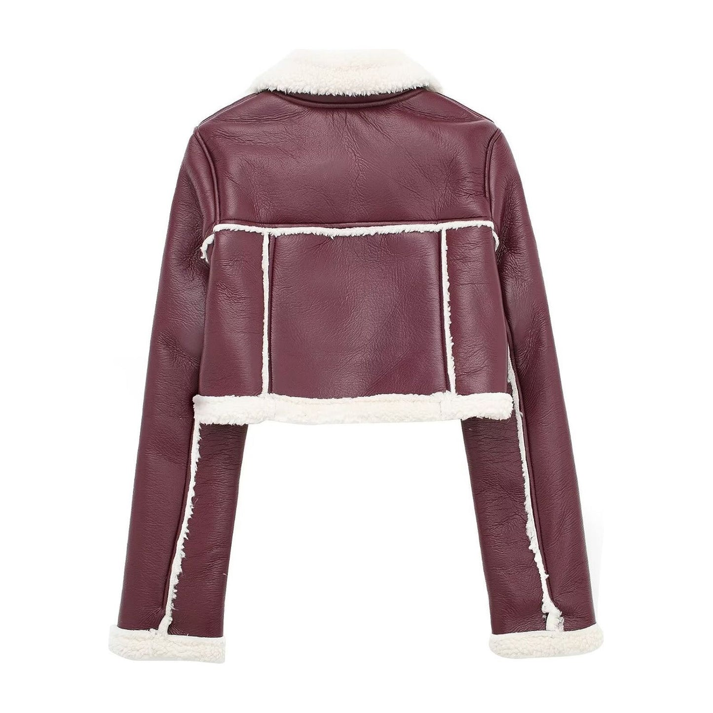 Collared Neck Long Sleeve Plush Cropped Jacket