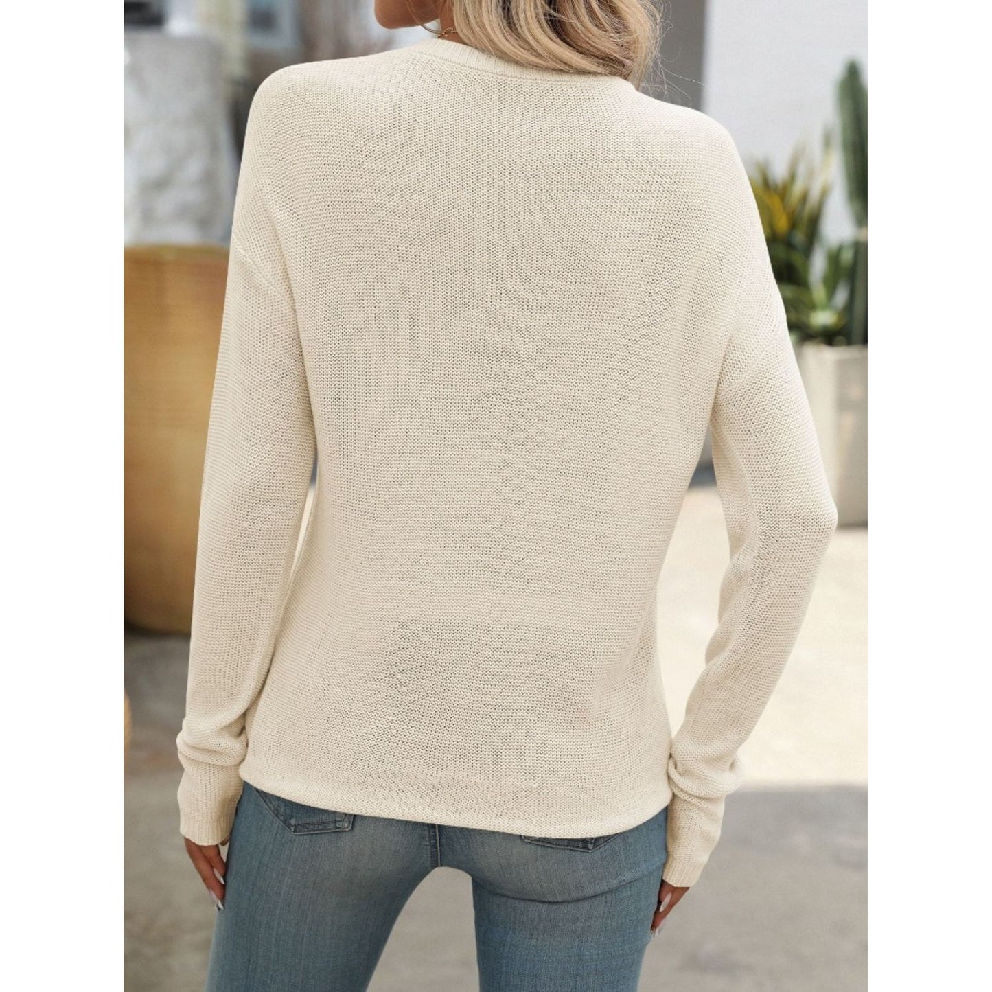 Mandy Round Neck Dropped Shoulder Knit Top