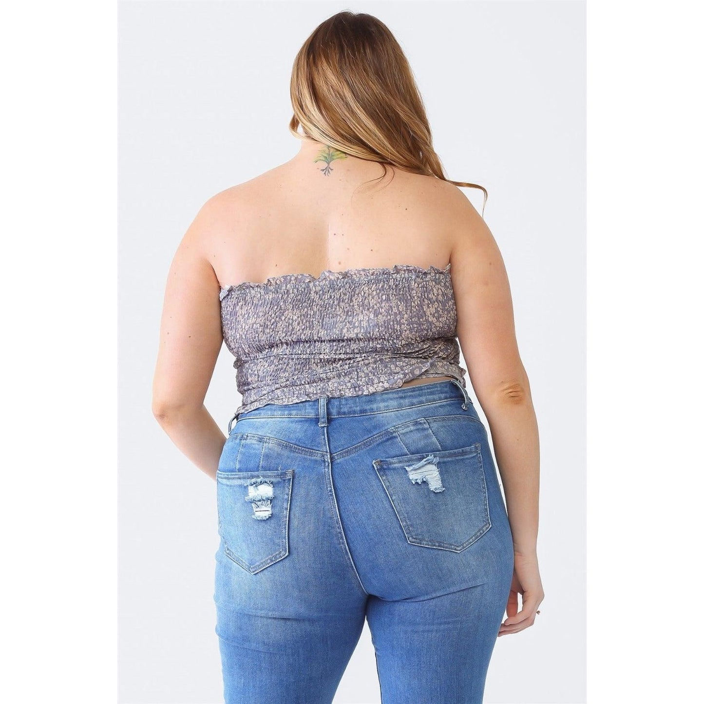 Zenobia Plus Size Drawstring Smocked Floral Tube Top