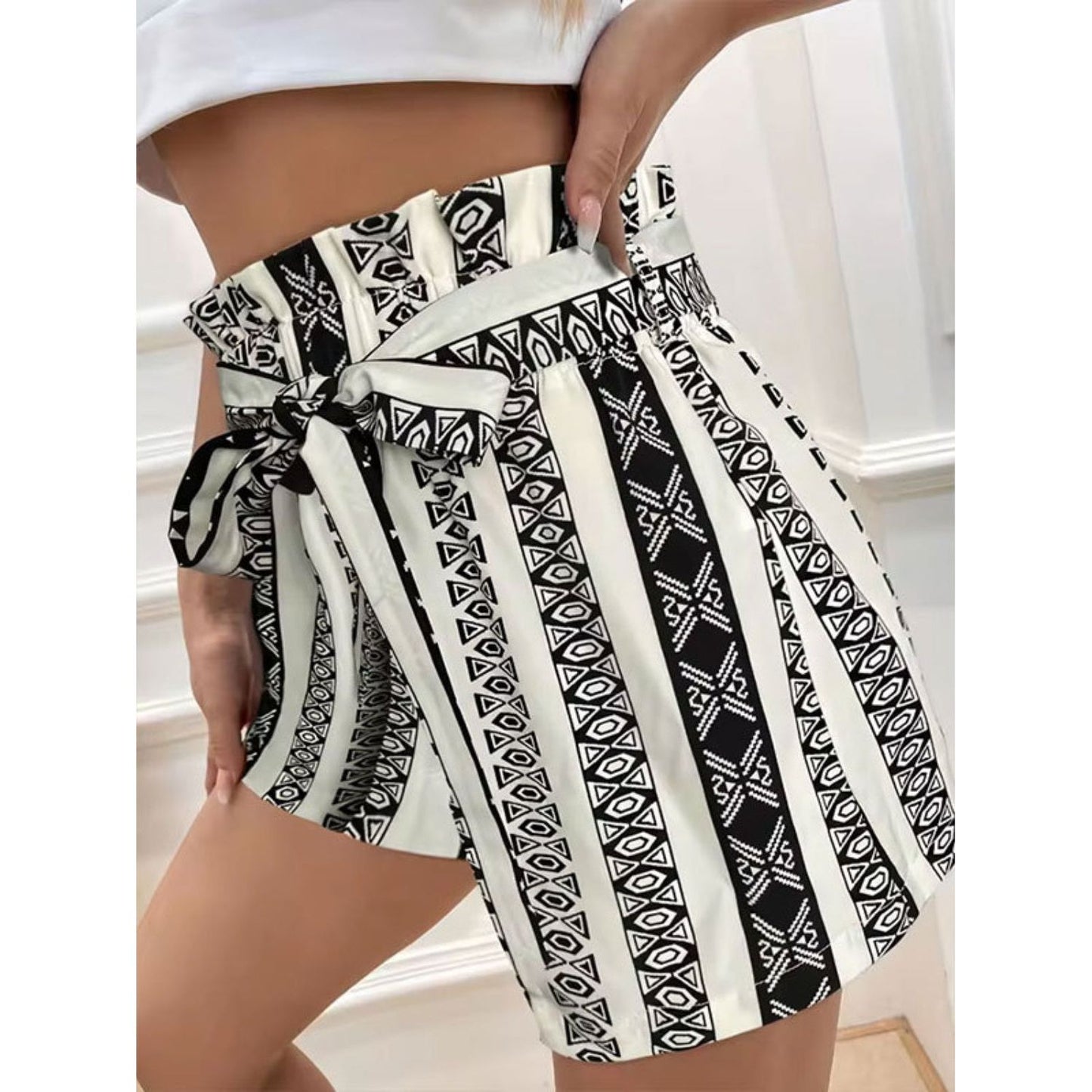 Tied Geometric Shorts