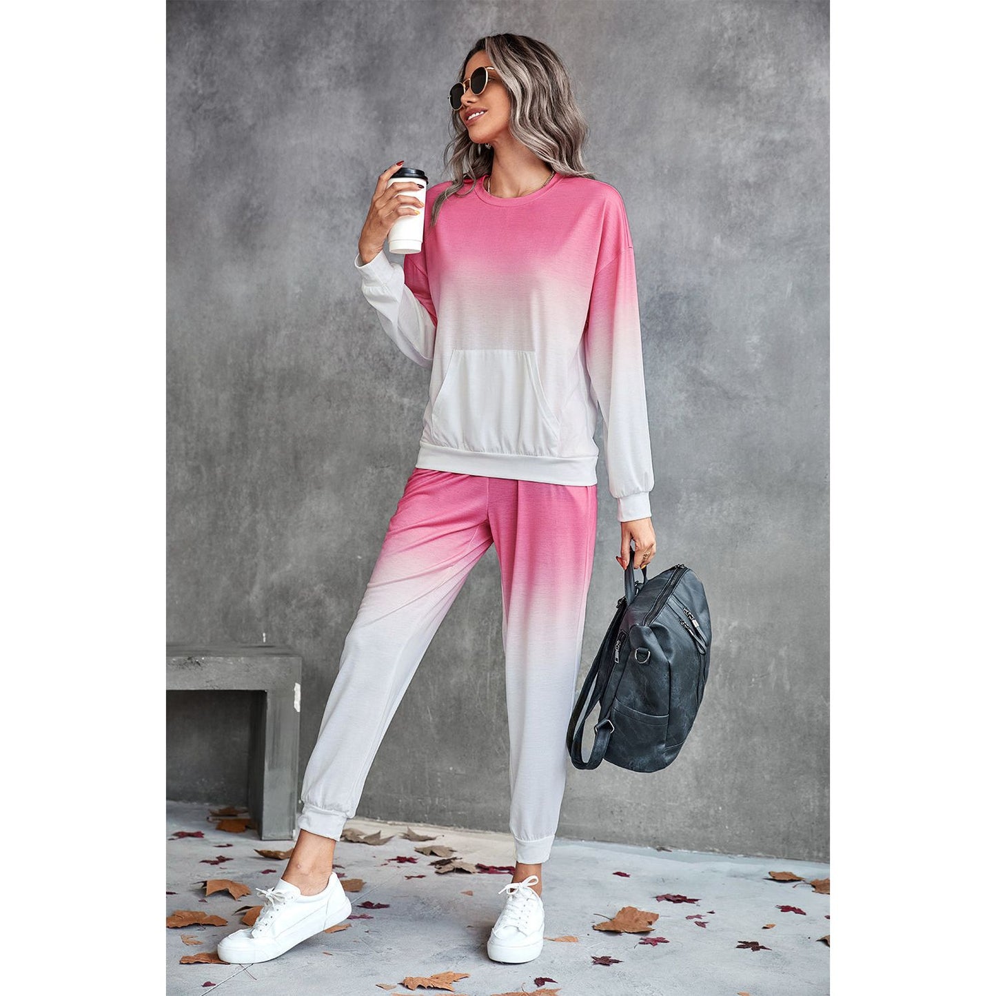 Gradient Round Neck Sweatshirt and Joggers Set