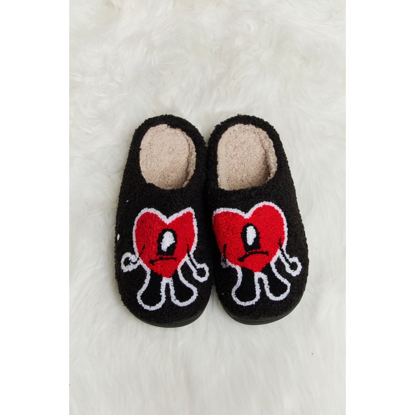 Melody Love Heart Print Plush Slippers