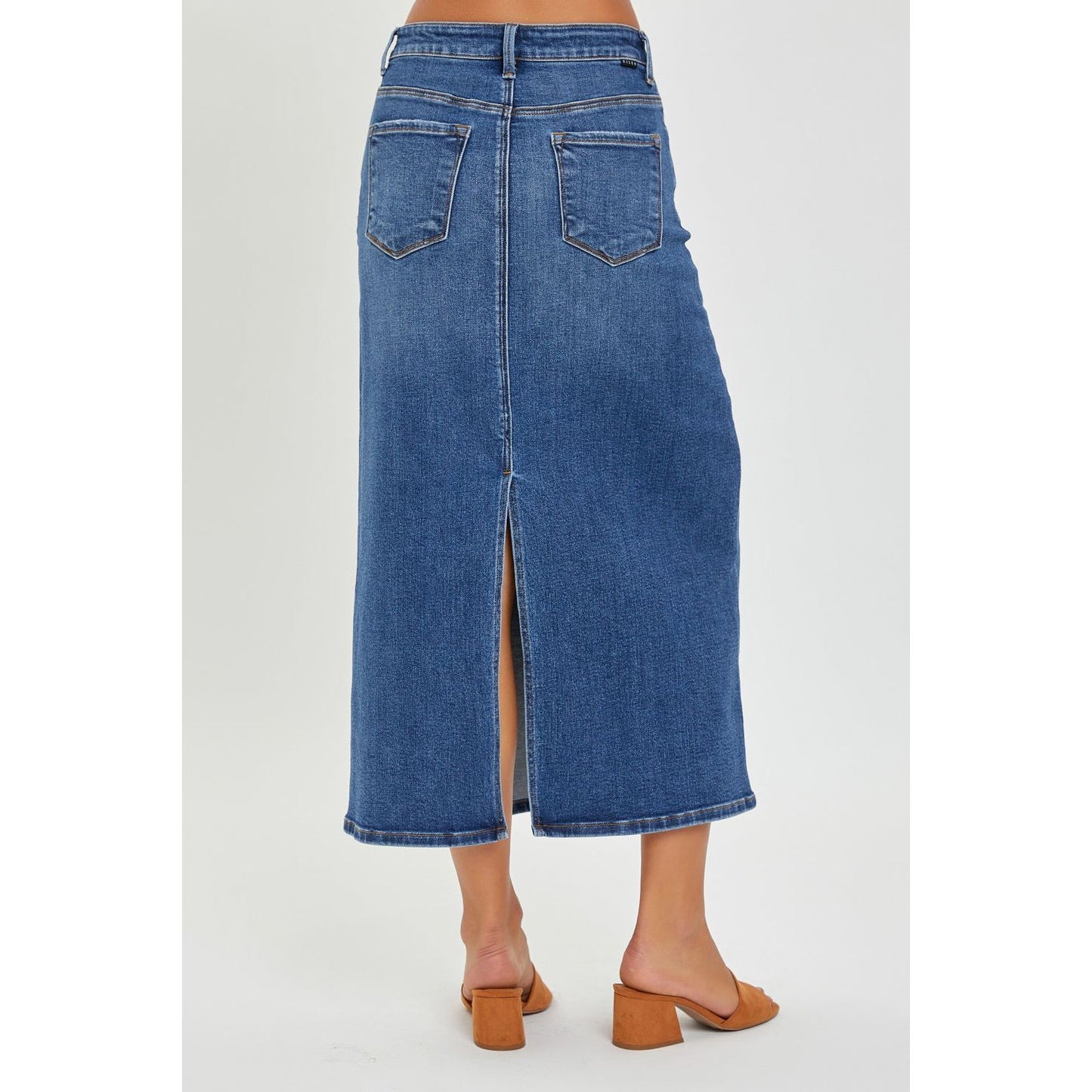 RISEN High Rise Back Slit Denim Skirt