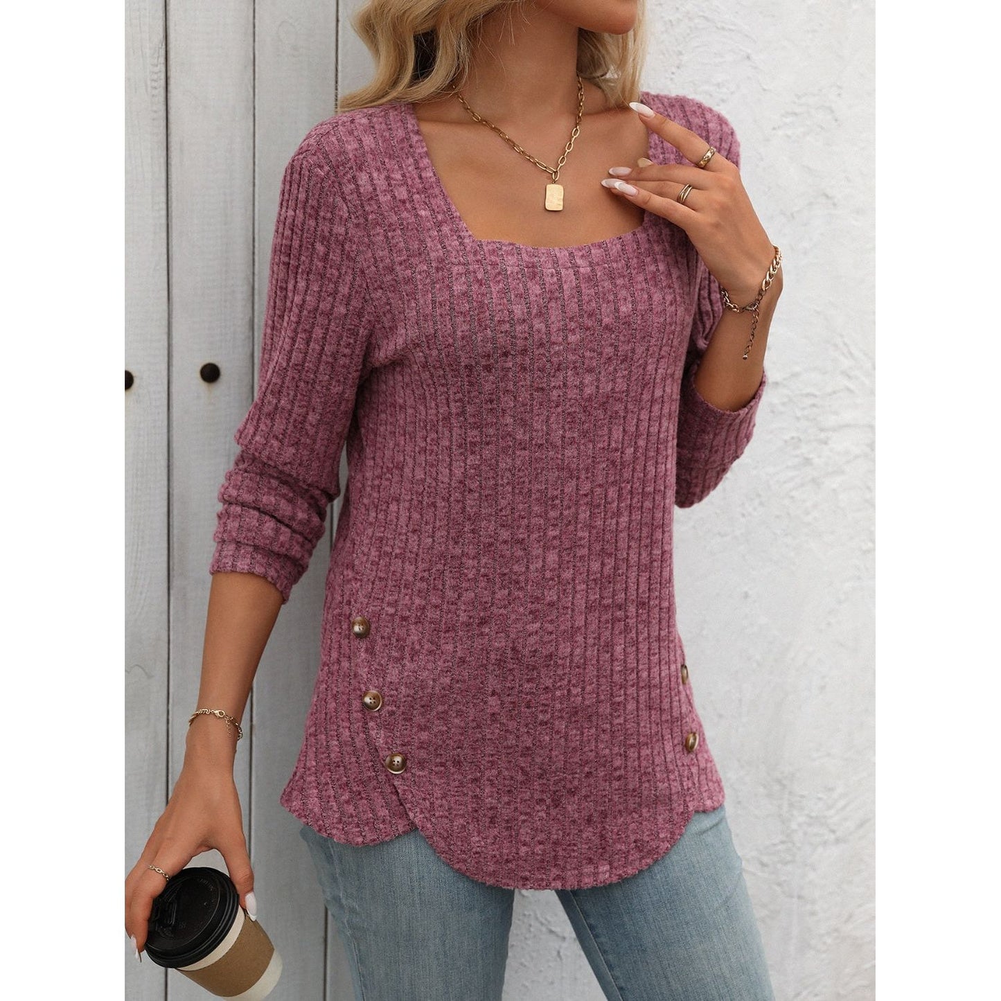 Mandy Square Neck Long Sleeve T-Shirt