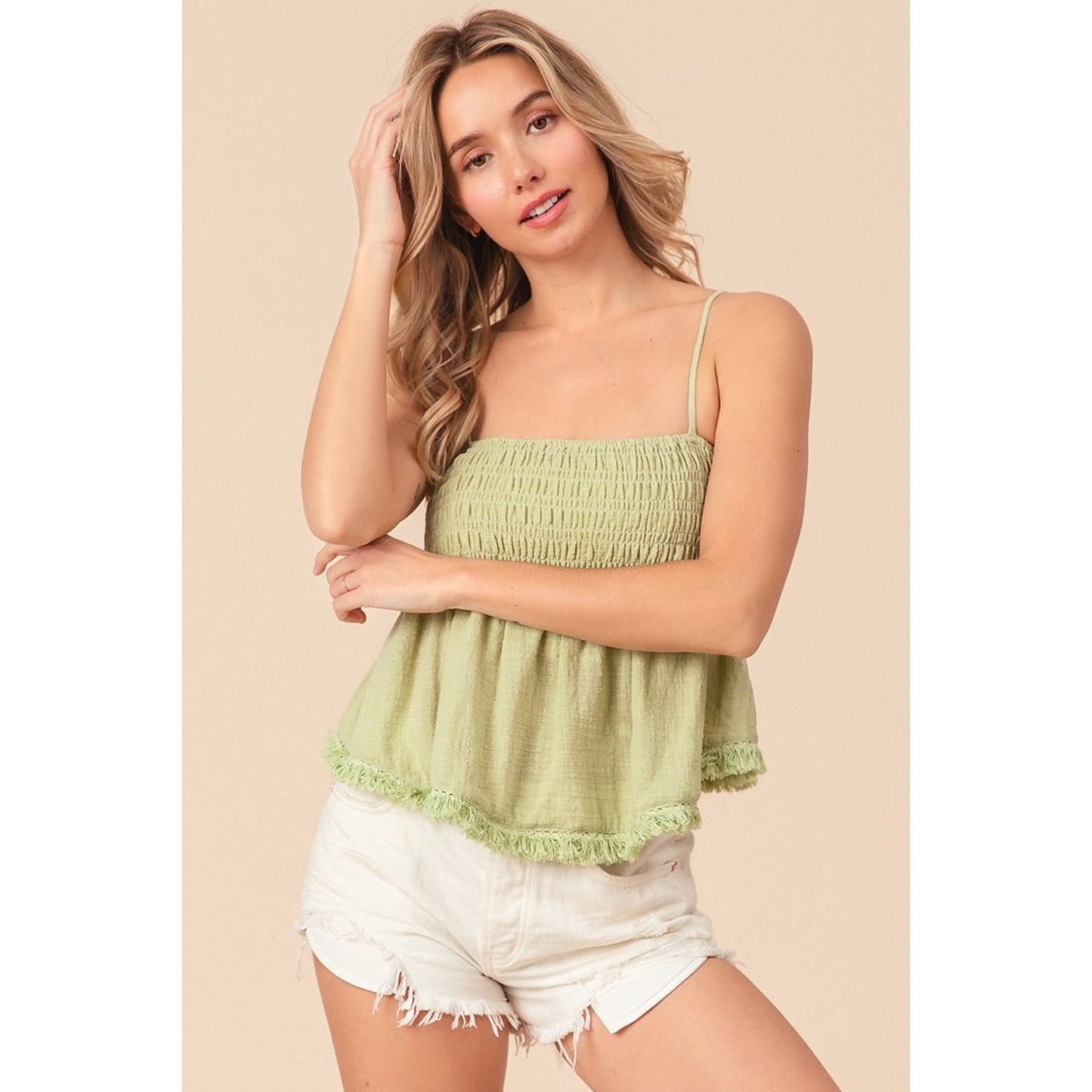 BiBi Fringed Hem Smocked Cami